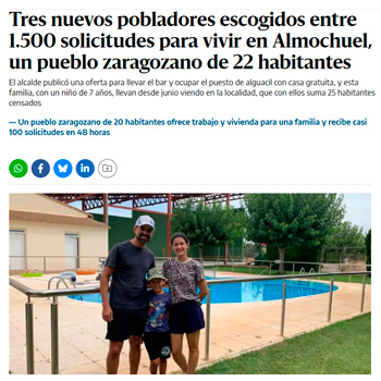 Tres nuevos pobladores escogidos entre 1.500 solicitudes para vivir en Almochuel