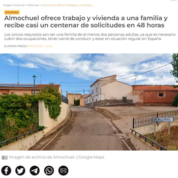 Almochuel ofrece trabajo y vivienda a una familia y recibe casi un centenar de solicitudes en 48 horas